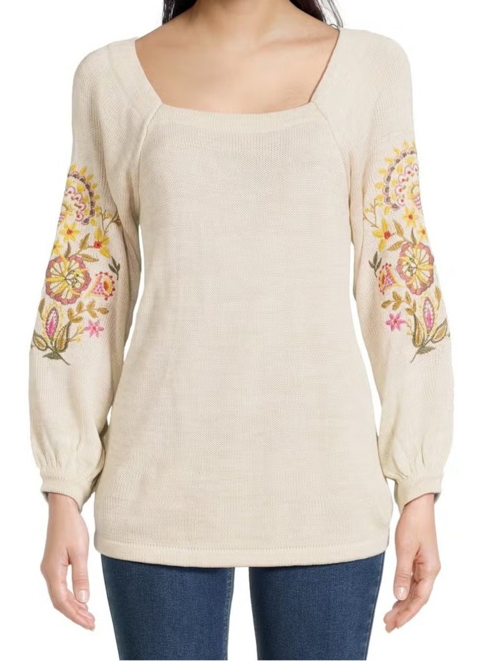 Coastal Cowgirl The Pioneer Woman Cream Embroidered Prairie Chic Sweater Size L